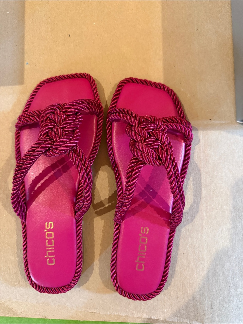 Chico's Bright Fuchsia Rope Knot Slide Sandals